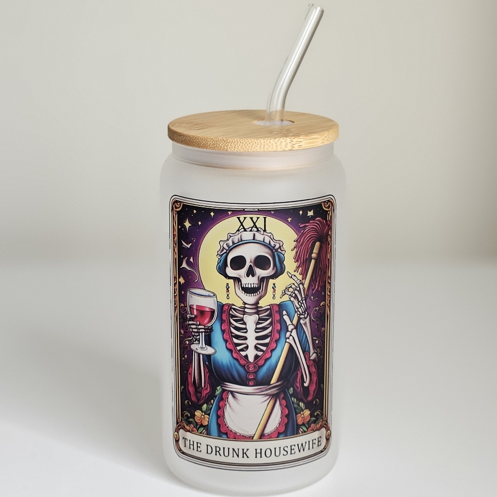 The Drunk Housewife Tarot Card 16oz Frosted Beer Can Glass Cup